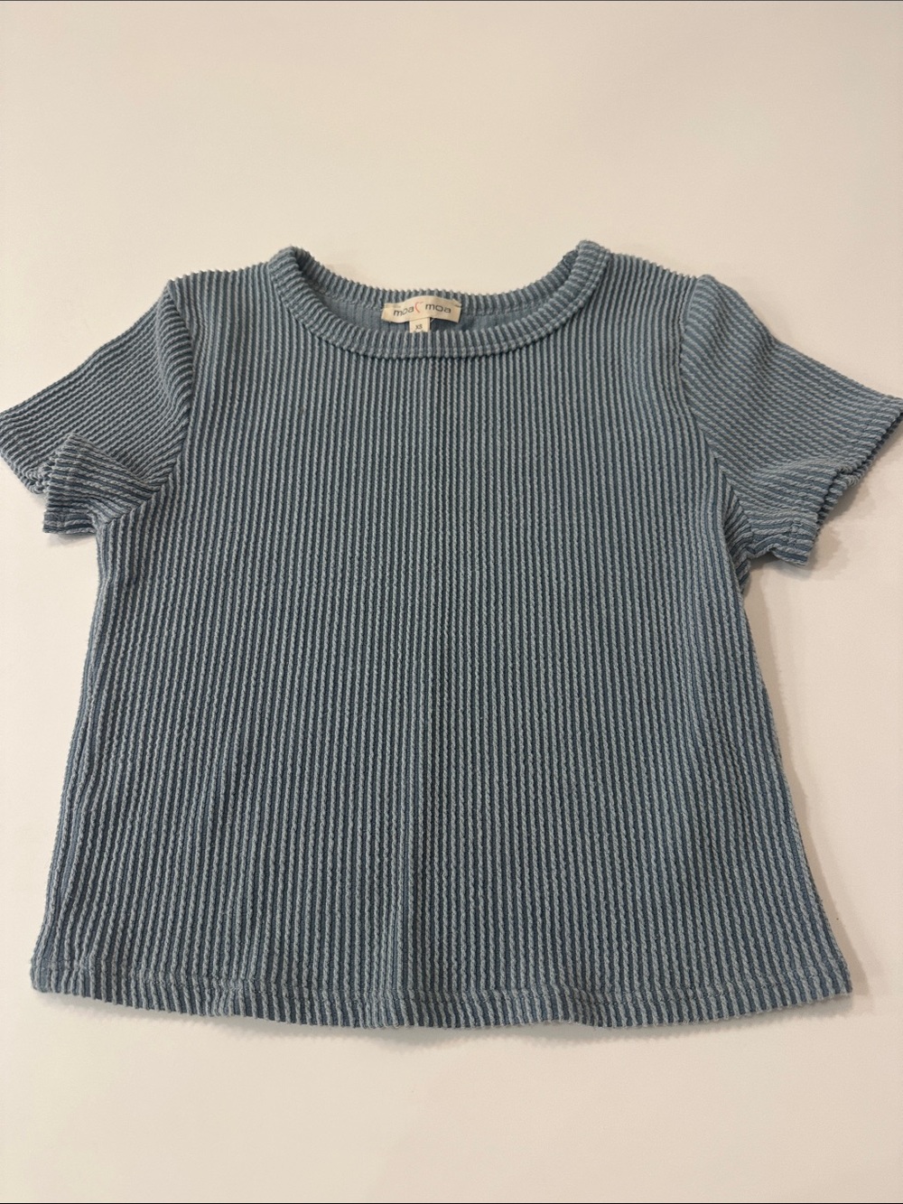 Moa Moa Light Blue Ribbed Short Sleeve Tee Girls xs